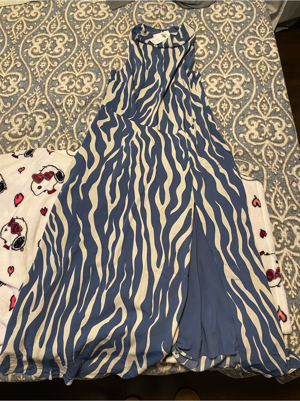 Abercrombie & Fitch Blue and Cream Zebra-Print Maxi Dress